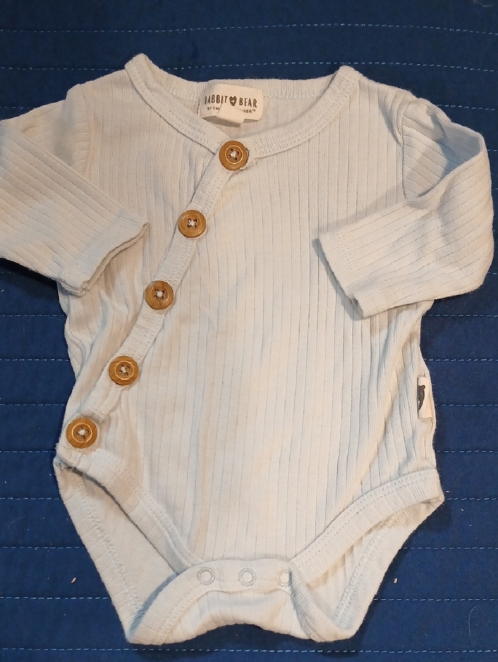Rabbit + Bear Light Blue Ribbed Baby One-Piece